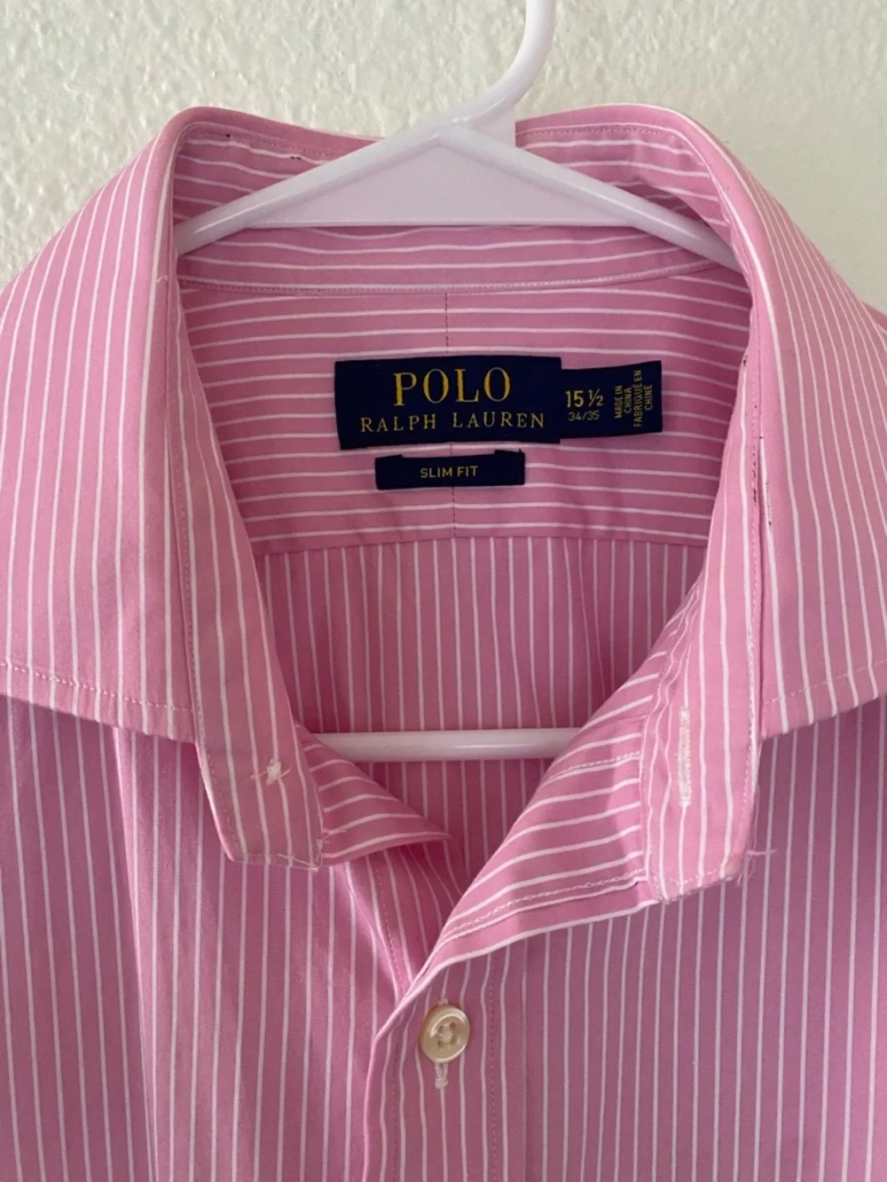Polo by Ralph Lauren Pink and White Striped Cotton Long sleeve Dress Shirt
